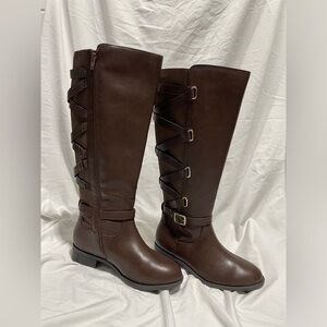 Thalia Sodi Women's Charter Club Brown 6.5W Veronika Faux Leather Over Knee Boot
